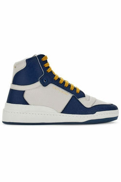 Blue Calf Leather Mid Top Sneakers