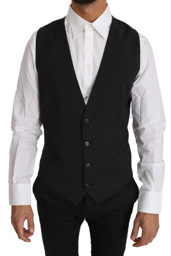 Gray Solid 100% Wool Waistcoat Vest