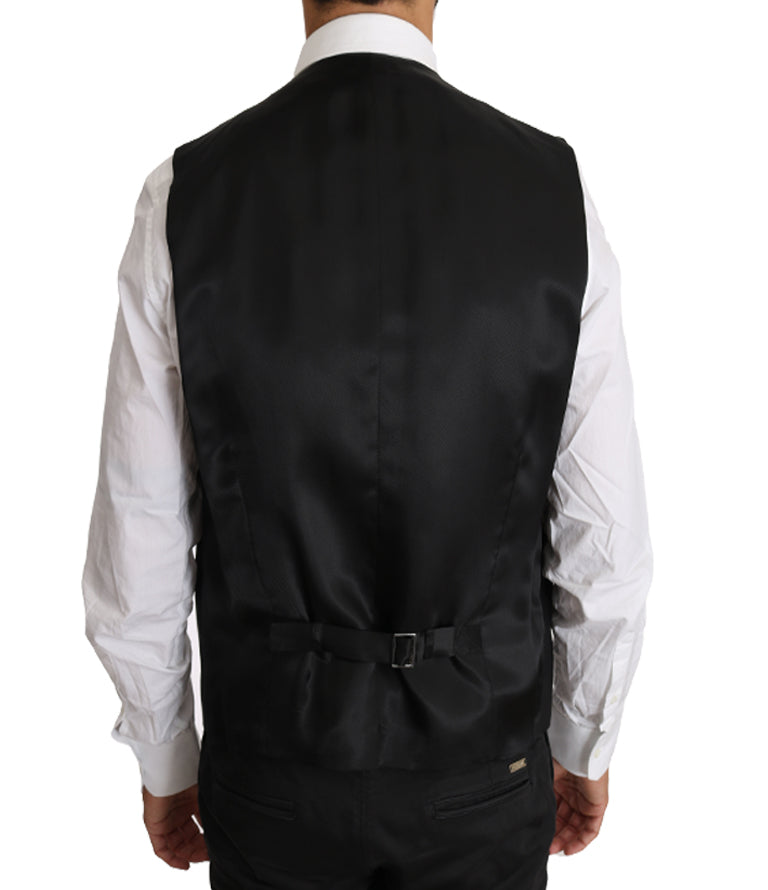 Black Solid Wool Stretch Waistcoat Vest