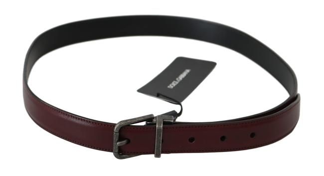 Men Bordeaux Leather Belt with Gray Brushed Buckle