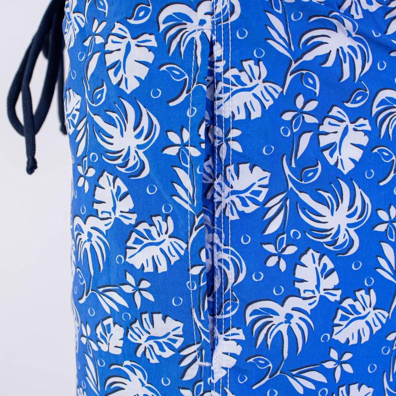 Blue Leaves Print Swim Short