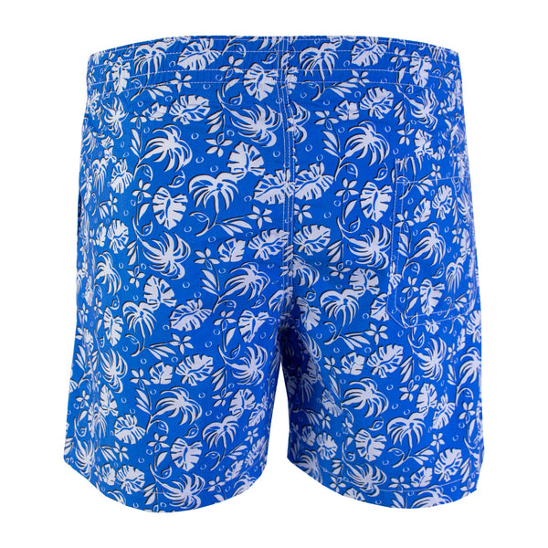 Blue Leaves Print Swim Short