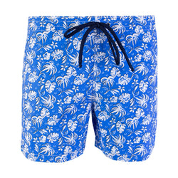 Blue Leaves Print Swim Short