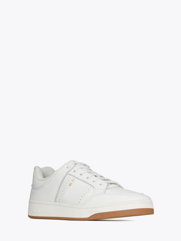 White Calf Leather Low-Top Sneakers