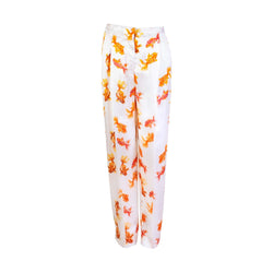 White Orange Printed Viscose Trousers