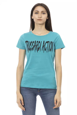 Light-blue Cotton Tops & T-Shirt