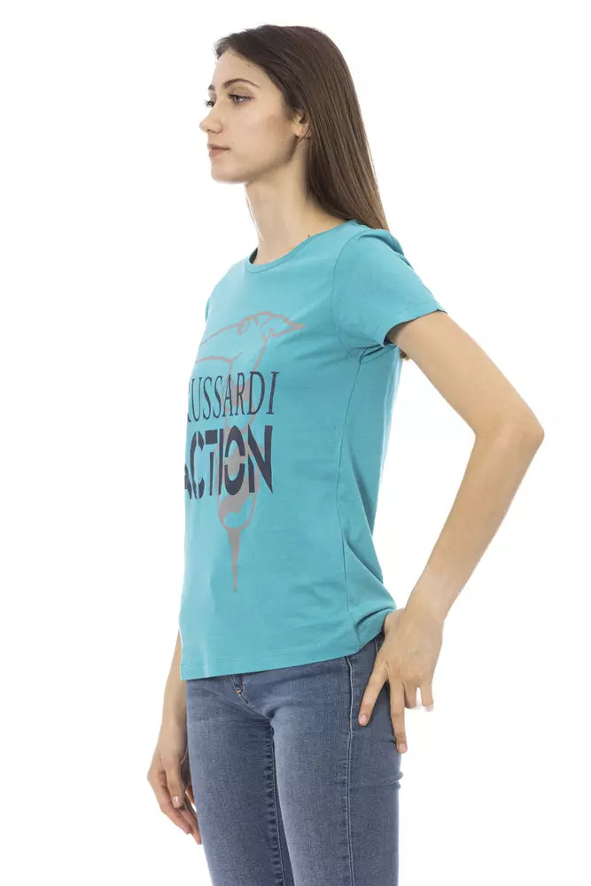 Light-blue Cotton Tops & T-Shirt