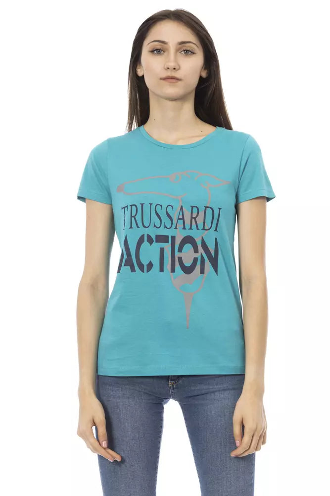 Light-blue Cotton Tops & T-Shirt