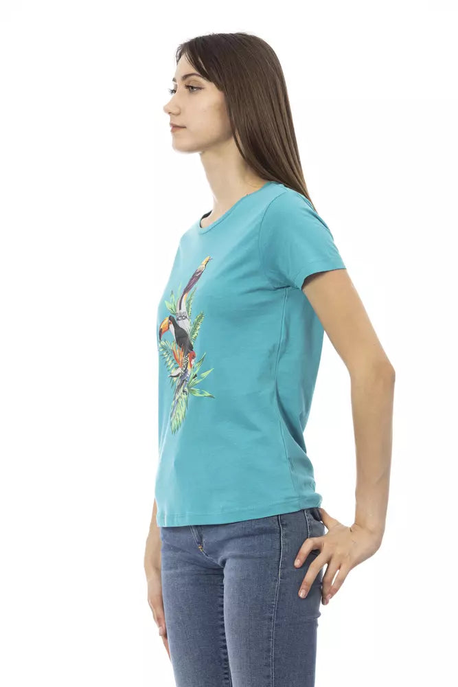 Light-blue Cotton Tops & T-Shirt