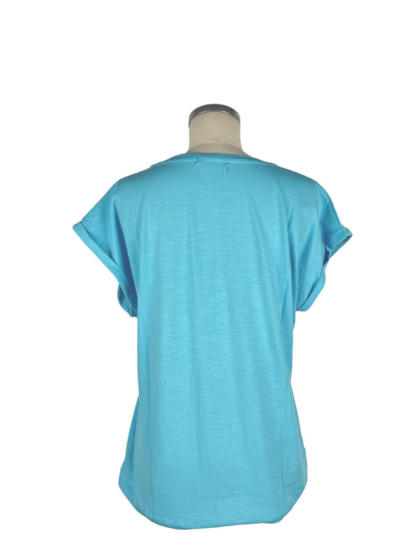 Light Blue Cotton Tops & T-Shirt