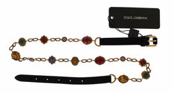 Black Suede Gold Brass Color Crystal Waist Belt