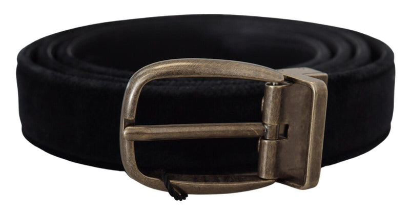 Black Velvet Leather Antique Metal Buckle