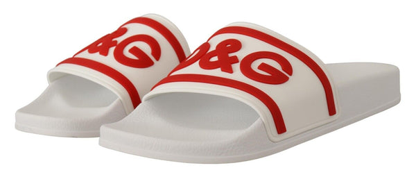 White Red Rubber Beachwear Logo Sandals Shoes