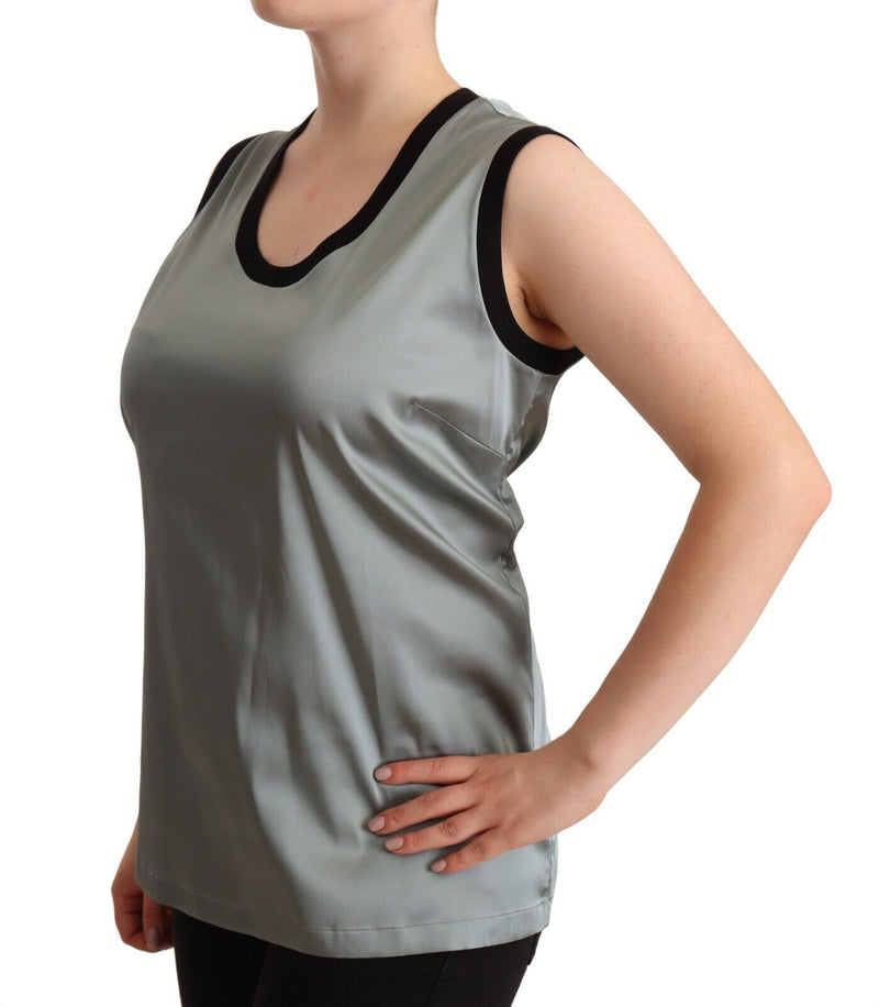 Silver Round Neck Sleeveless Casual Tank Top