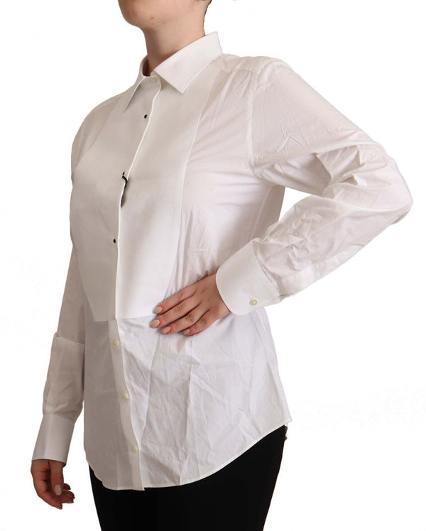 White Cotton Collared Long Sleeve Shirt Top