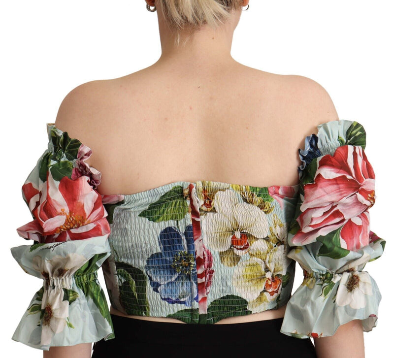 Multicolor Floral Open Shoulder Crop Blouse Top