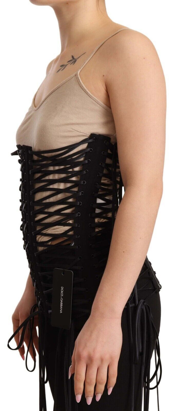 Black Interlaced Corset Polyester Two Zip Top