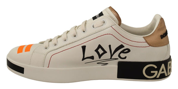 White Portofino Graffiti Leather Sneakers Mens Shoes