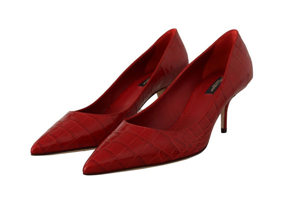 Red Leather Kitten Heels Pumps Women Shoes