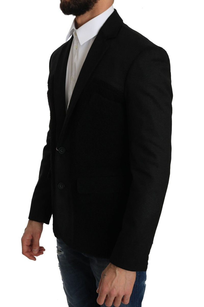 Black Virgin Wool Single Breasted Formal Blazer