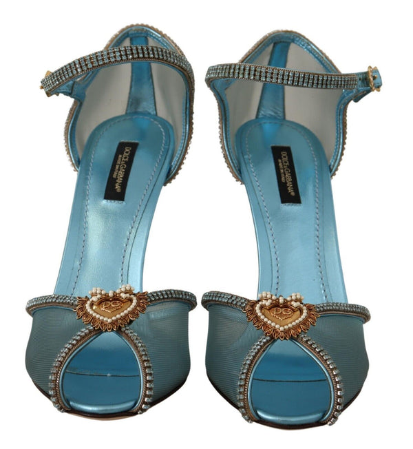 Blue Mesh Gold DEVOTION HEART Heels Shoes