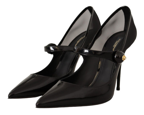 Black Leather Heels Pumps Mary Jane Shoes