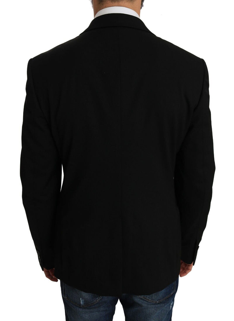 Black Virgin Wool Jacket Vest Slim Blazer