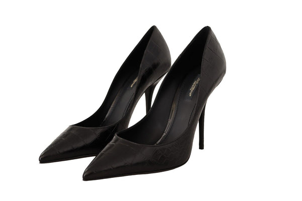 Black Leather Pointed Toe Pumps Heels Shoes