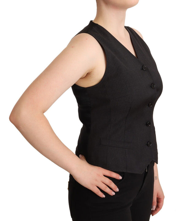 Black Button Down Sleeveless Vest  Viscose Top