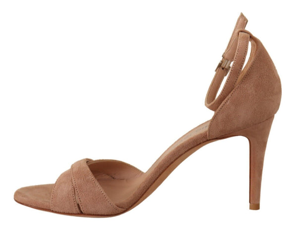 Beige Suede Leather Ankle Strap Pumps Shoes