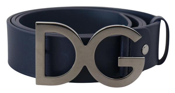 Blue Leather Silver Tone DG Metal Buckle Belt