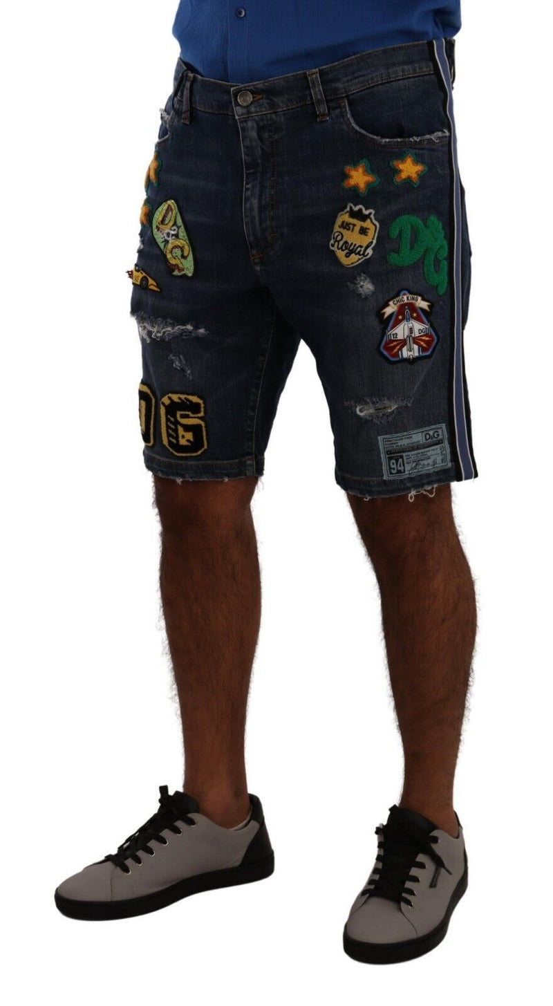 Blue Logo Patch Cotton Denim Bermuda Shorts