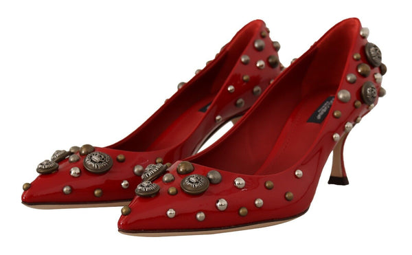 Red Patent Leather Studded Heels Pumps Shoes