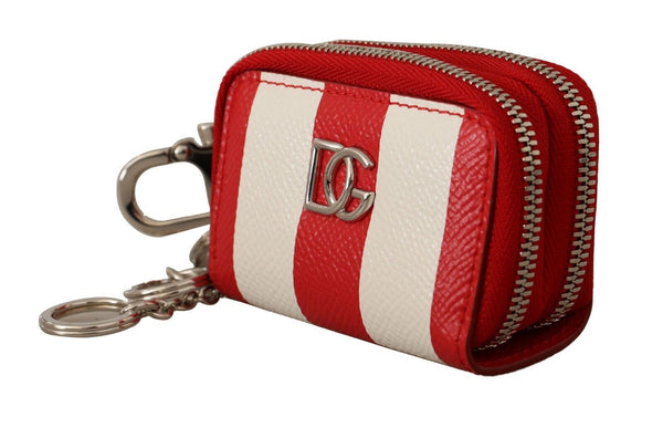 White Red Stripes Leather Silver DG Logo Coin Purse