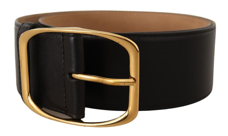 Black Leather Gold Metal Square Buckle Belt