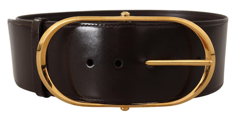 Black Leather Gold Metal Wide Waist Buckle Belt