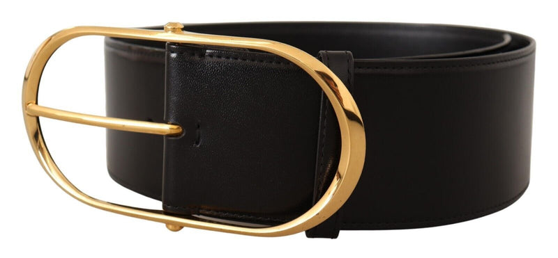 Black Leather Gold Metal Wide Waist Buckle Belt