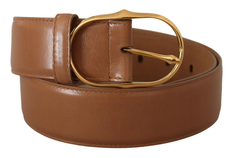 Brown Leather Gold Metal Oval Buckle Belt