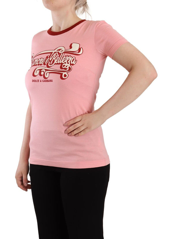 Pink Cotton Short Sleeves Crewneck T-shirt Top