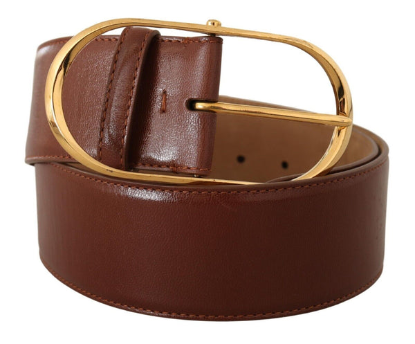 Brown Leather Gold Metal Oval Buckle Belt