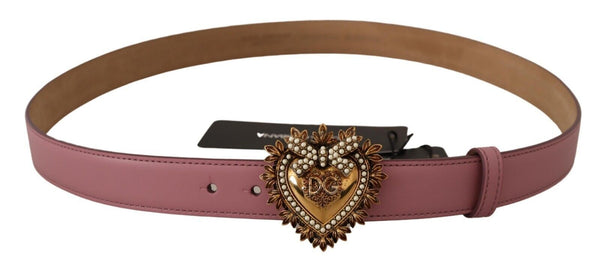 Pink Leather Heart Gold Logo Devotion Buckle Belt