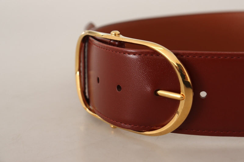 Brown Leather Gold Metal Oval Buckle Belt