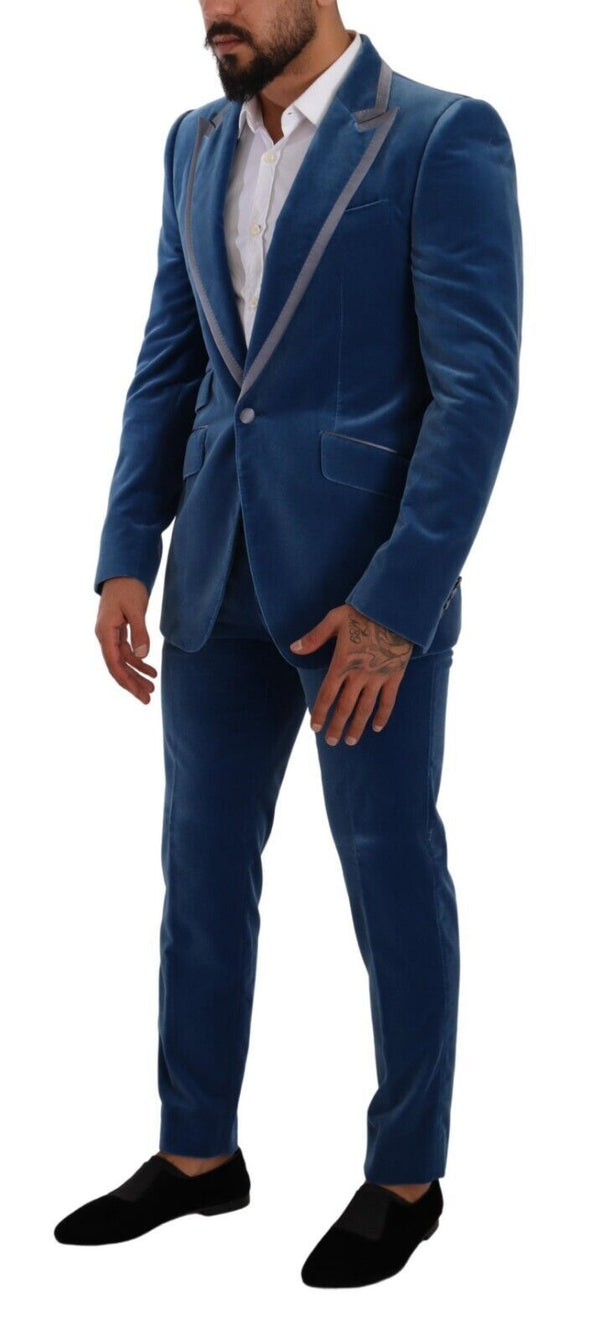 Blue SICILIA Velvet Slim Fit 2 Piece Suit