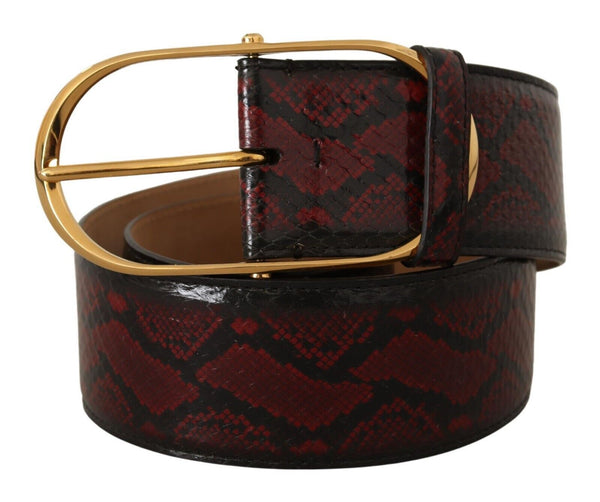 Red Exotic Leather Gold Oval Buckle Belt