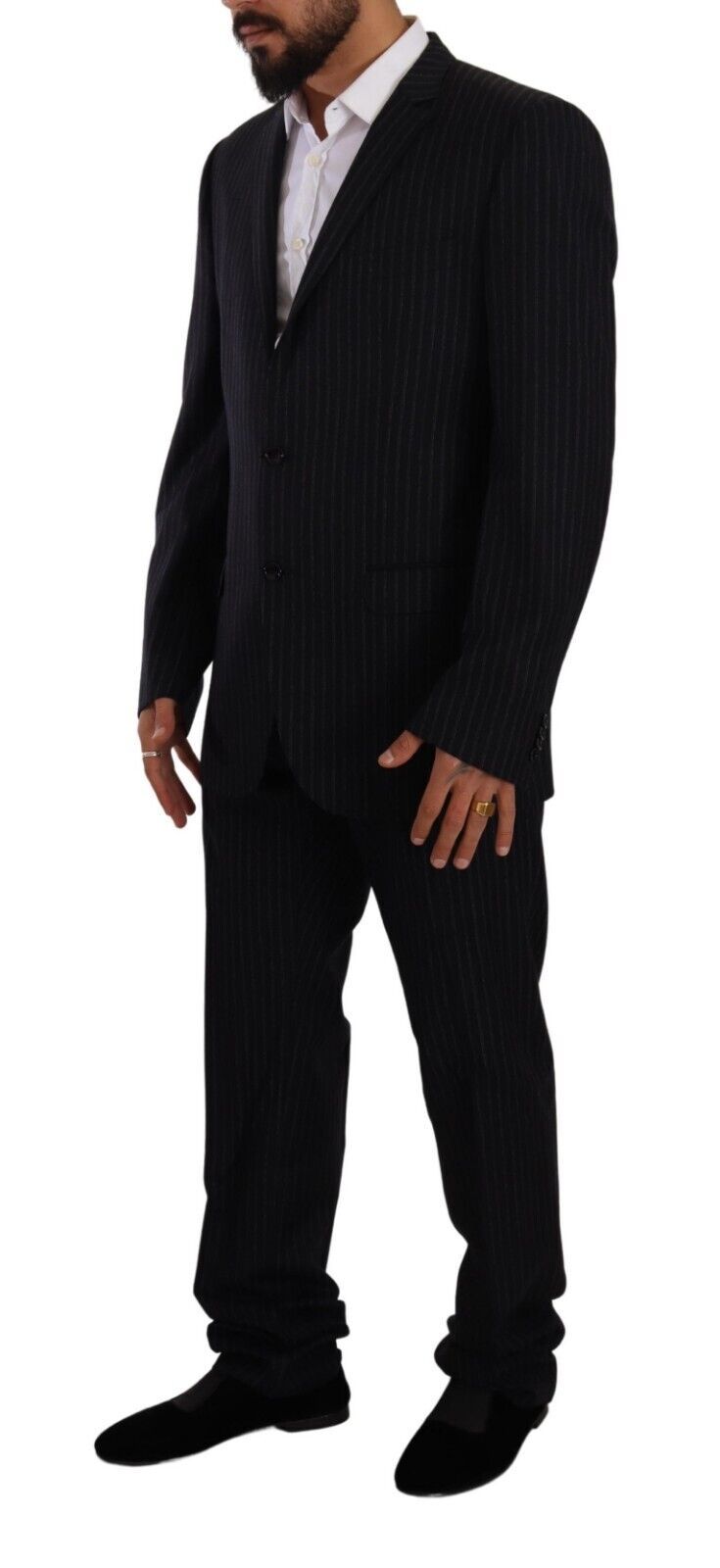 Black Striped Single Breasted 2 Piece Suit