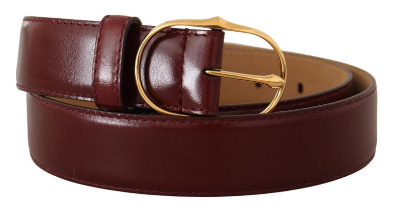 Bordeaux Leather Gold Metal Oval Buckle Belt