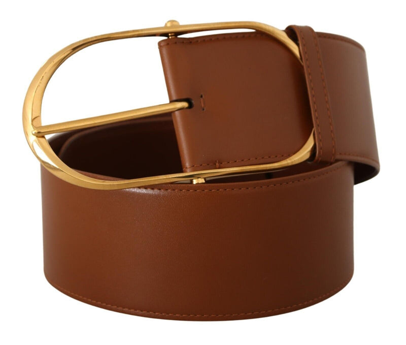 Brown Leather Gold Metal Oval Buckle Belt