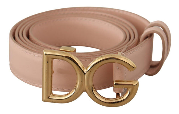 Pink Leather Gold Metal Logo Buckle Belt