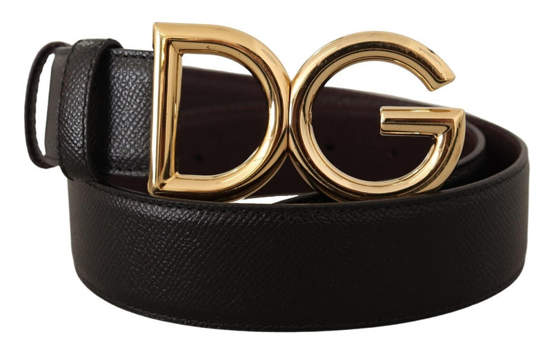 Black Leather Gold Metal Logo DG Buckle Belt