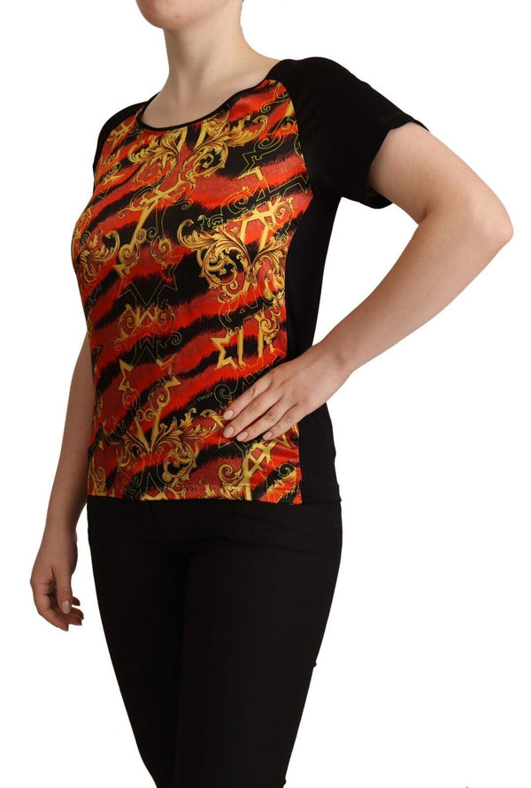 Black Red Silk Short Sleeves Top Blouse